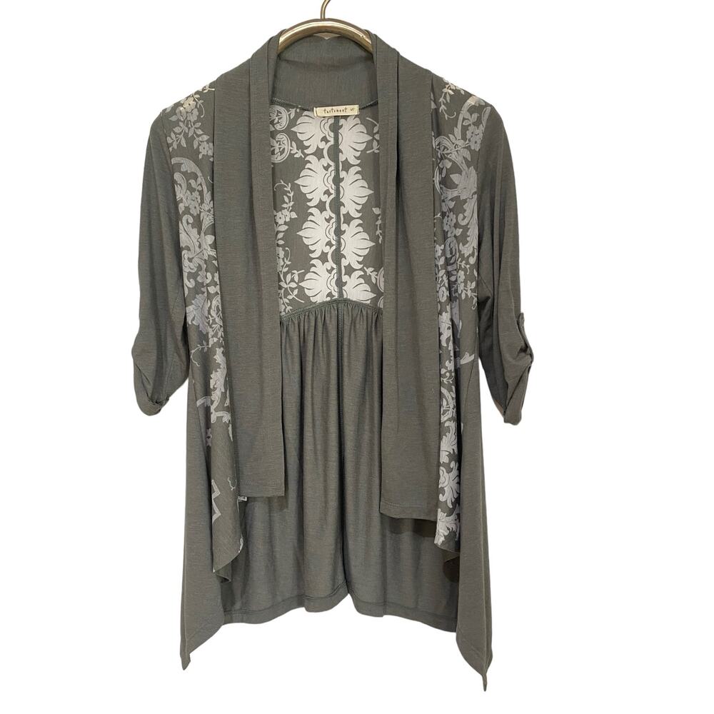 Testament Gray / Green Lightweight Waterfall Cardigan S